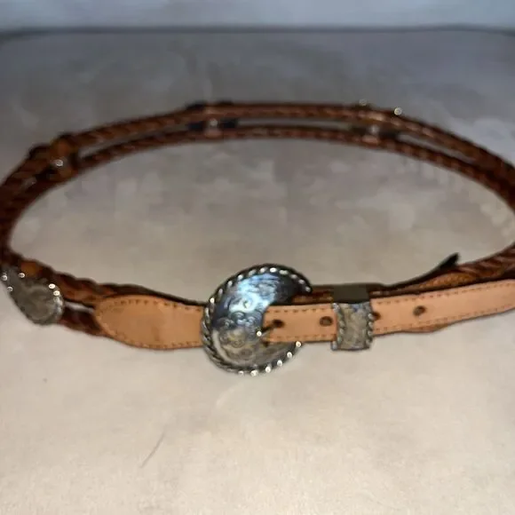 Brighton Double Braided Cowgirl Leather Belt Silver Heart Concho 71706 Size 30 - Picture 10 of 12
